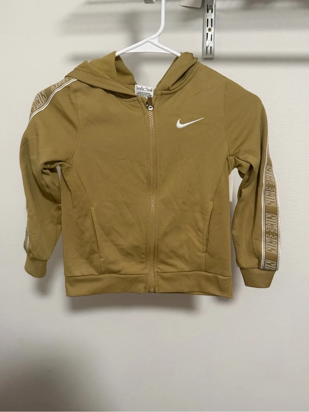 Nike Kids Olive-Tan Full Zip Hoodie with White Swoosh